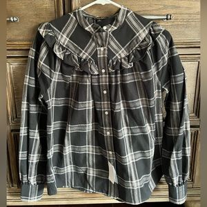 Brooks Brothers Women’s Cotton Blend Ruffle Tartan Popover Shirt